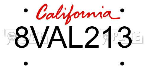 8VAL213 California License Plate