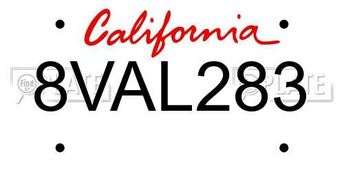 8VAL283 California License Plate