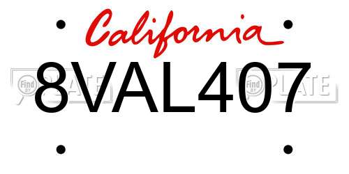 8VAL407 California License Plate