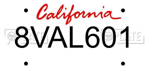 8VAL601 California License Plate