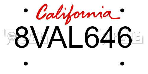 8VAL646 California License Plate