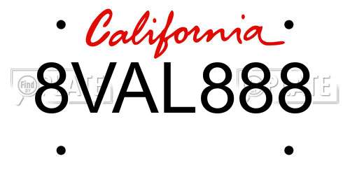 8VAL888 California License Plate