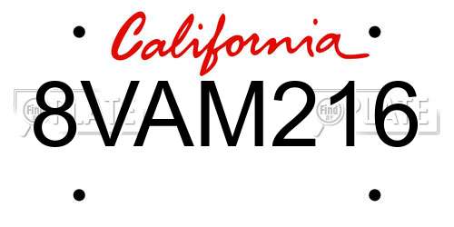 8VAM216 California License Plate