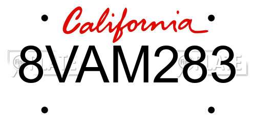 8VAM283 California License Plate