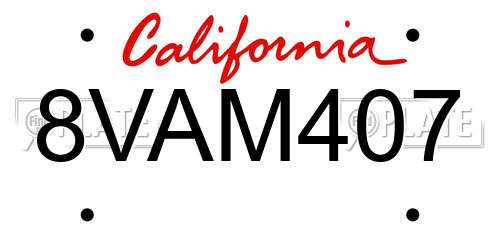8VAM407 California License Plate