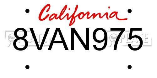 8VAN975 California License Plate
