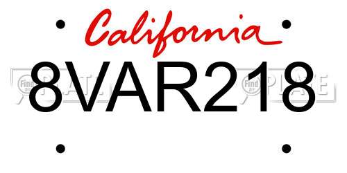 8VAR218 California License Plate