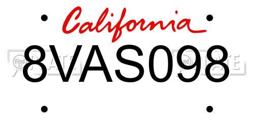 8VAS098 California License Plate