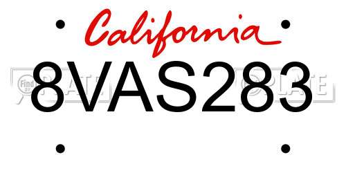 8VAS283 California License Plate