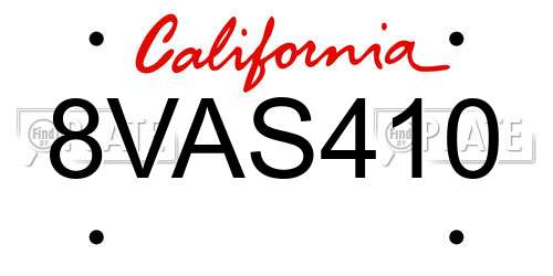 8VAS410 California License Plate