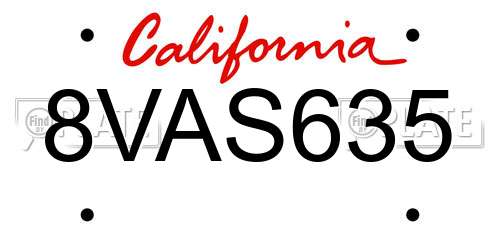 8VAS635 California License Plate