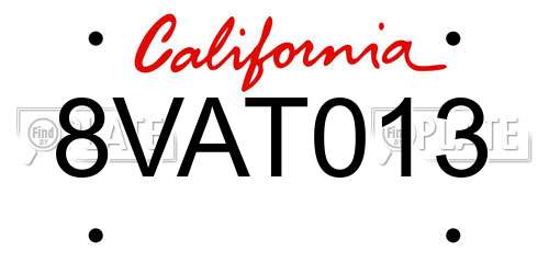 8VAT013 California License Plate