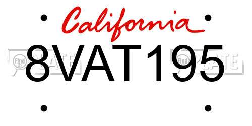 8VAT195 California License Plate