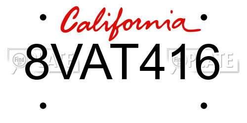 8VAT416 California License Plate