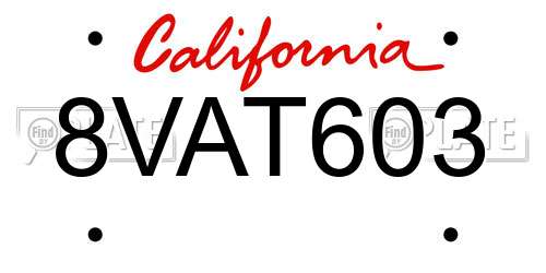 8VAT603 California License Plate