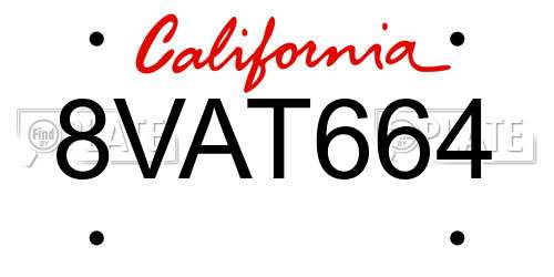 8VAT664 California License Plate
