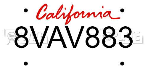 8VAV883 California License Plate