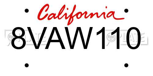 8VAW110 California License Plate