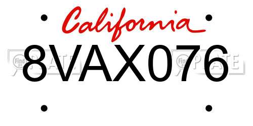 8VAX076 California License Plate