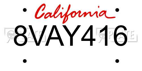 8VAY416 California License Plate