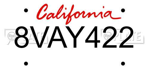 8VAY422 California License Plate