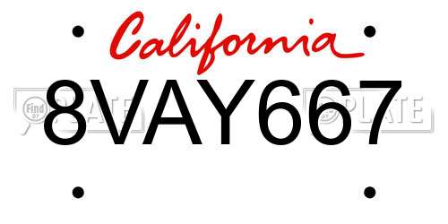 8VAY667 California License Plate