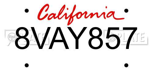 8VAY857 California License Plate