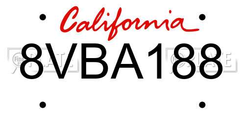 8VBA188 California License Plate