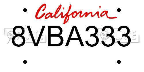 8VBA333 California License Plate