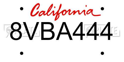 8VBA444 California License Plate