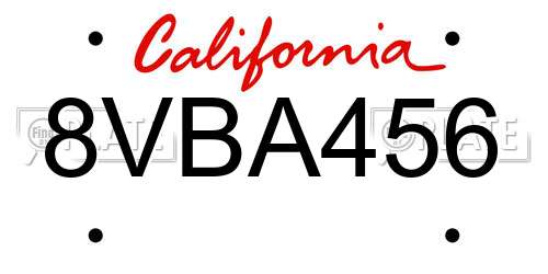 8VBA456 California License Plate