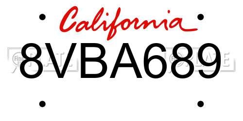 8VBA689 California License Plate