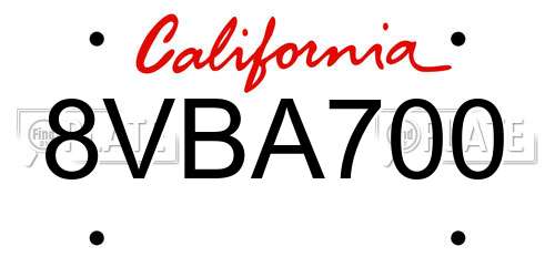 8VBA700 California License Plate