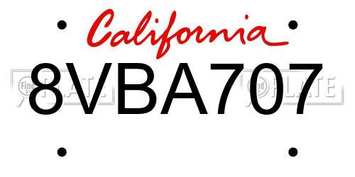 8VBA707 California License Plate