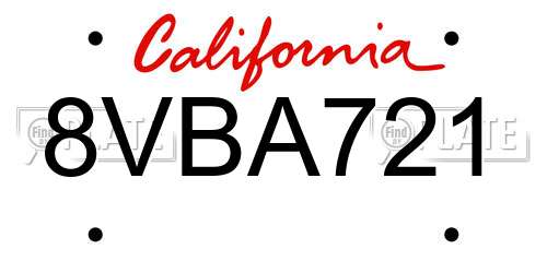 8VBA721 California License Plate