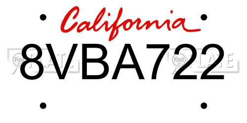 8VBA722 California License Plate