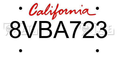 8VBA723 California License Plate