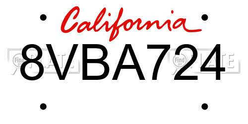 8VBA724 California License Plate