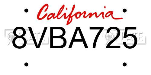 8VBA725 California License Plate