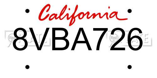8VBA726 California License Plate