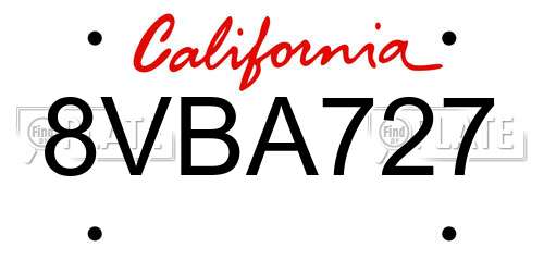 8VBA727 California License Plate