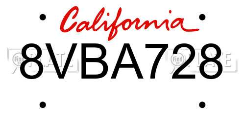 8VBA728 California License Plate