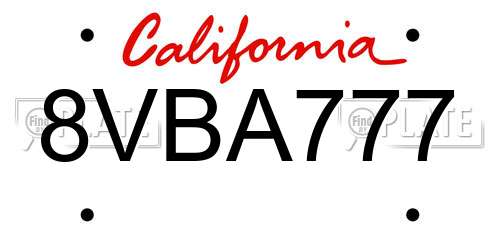 8VBA777 California License Plate