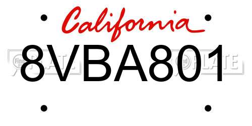 8VBA801 California License Plate