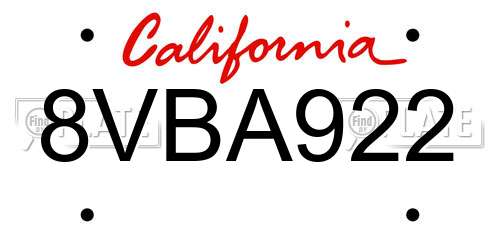 8VBA922 California License Plate