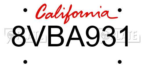 8VBA931 California License Plate