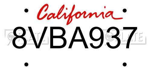 8VBA937 California License Plate