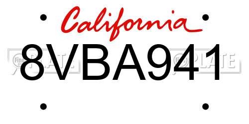 8VBA941 California License Plate