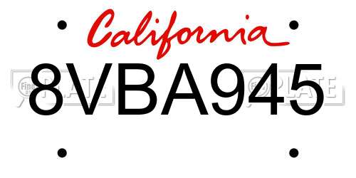 8VBA945 California License Plate
