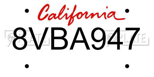 8VBA947 California License Plate